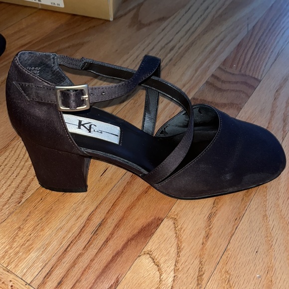 Brown satin block heel crossover Sz 9 - Picture 7 of 13